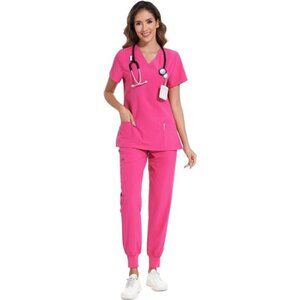 Scrubs for Women Set - Stretch V-Neck Scrub Top & Jogger Pant with 8 Pockets
